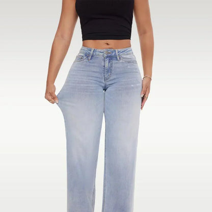 Lifting Mid-Low Rise Stretch Wide-Leg Baggy Jeans
