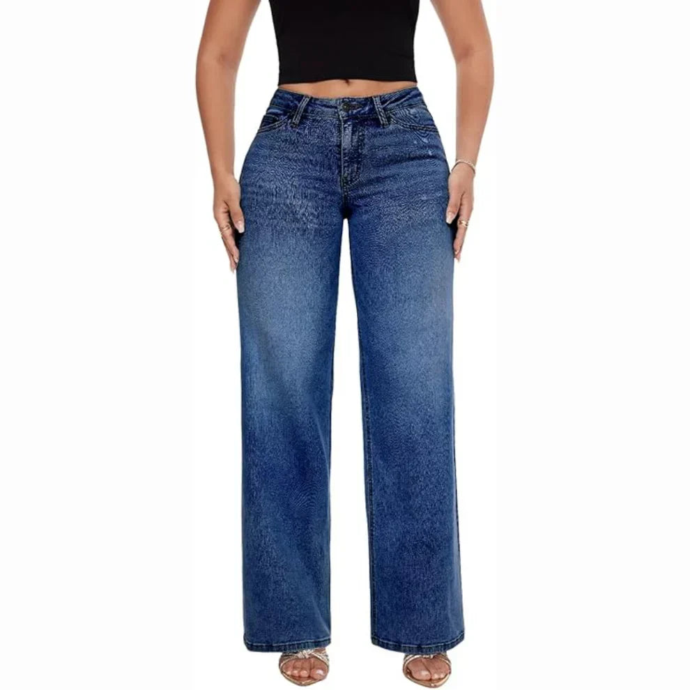 Lifting Mid-Low Rise Stretch Wide-Leg Baggy Jeans